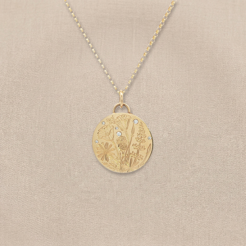 The California Native Wildflower Large Round Token with Diamonds