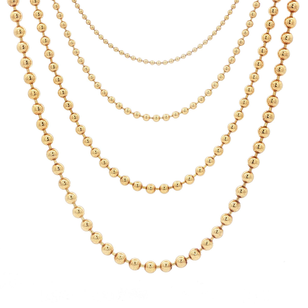 The Bead Chain, a solid gold bead chain necklace