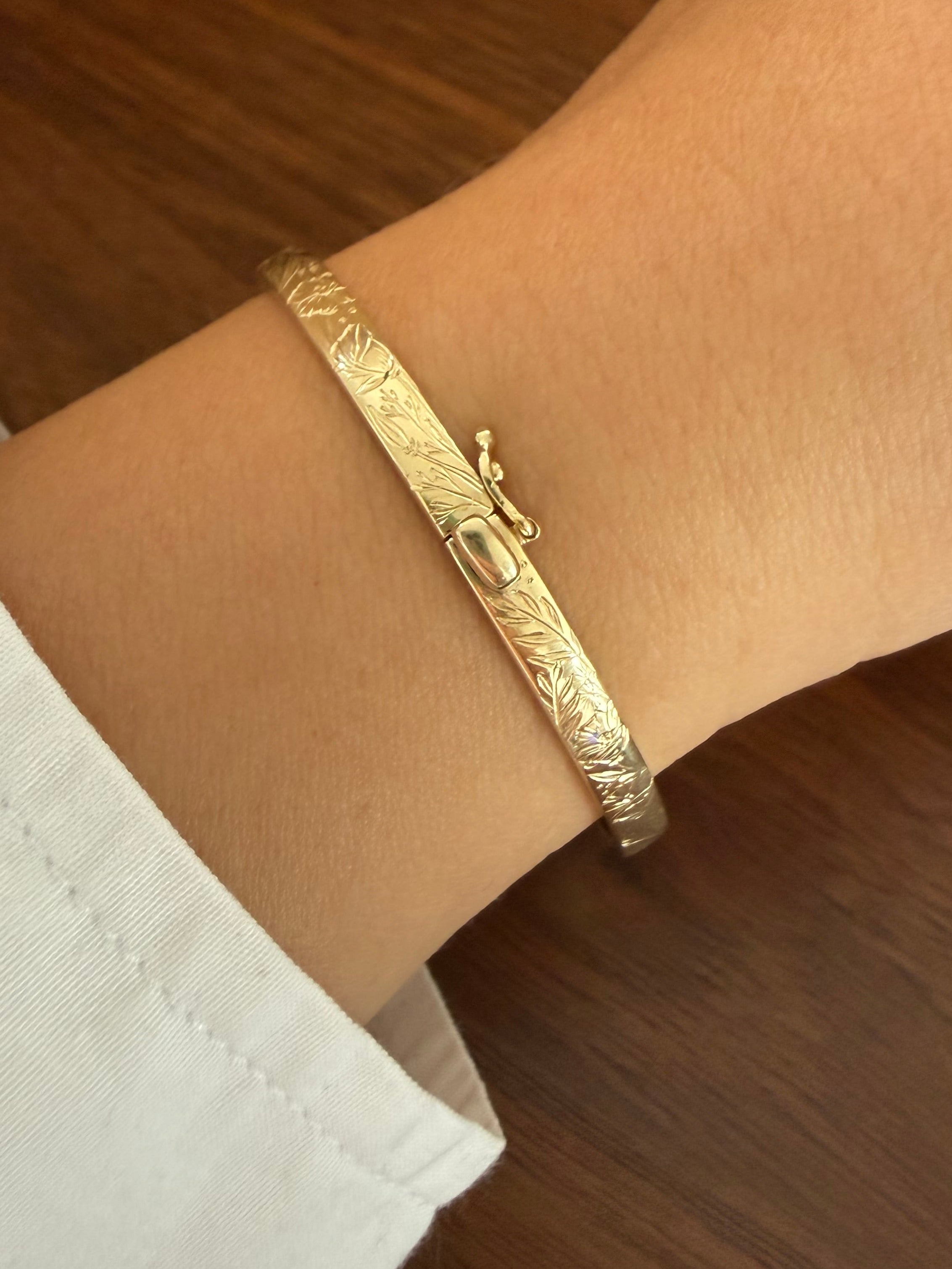 California Wildflower Bangle | Hand-Engraved 14k Gold Bangle