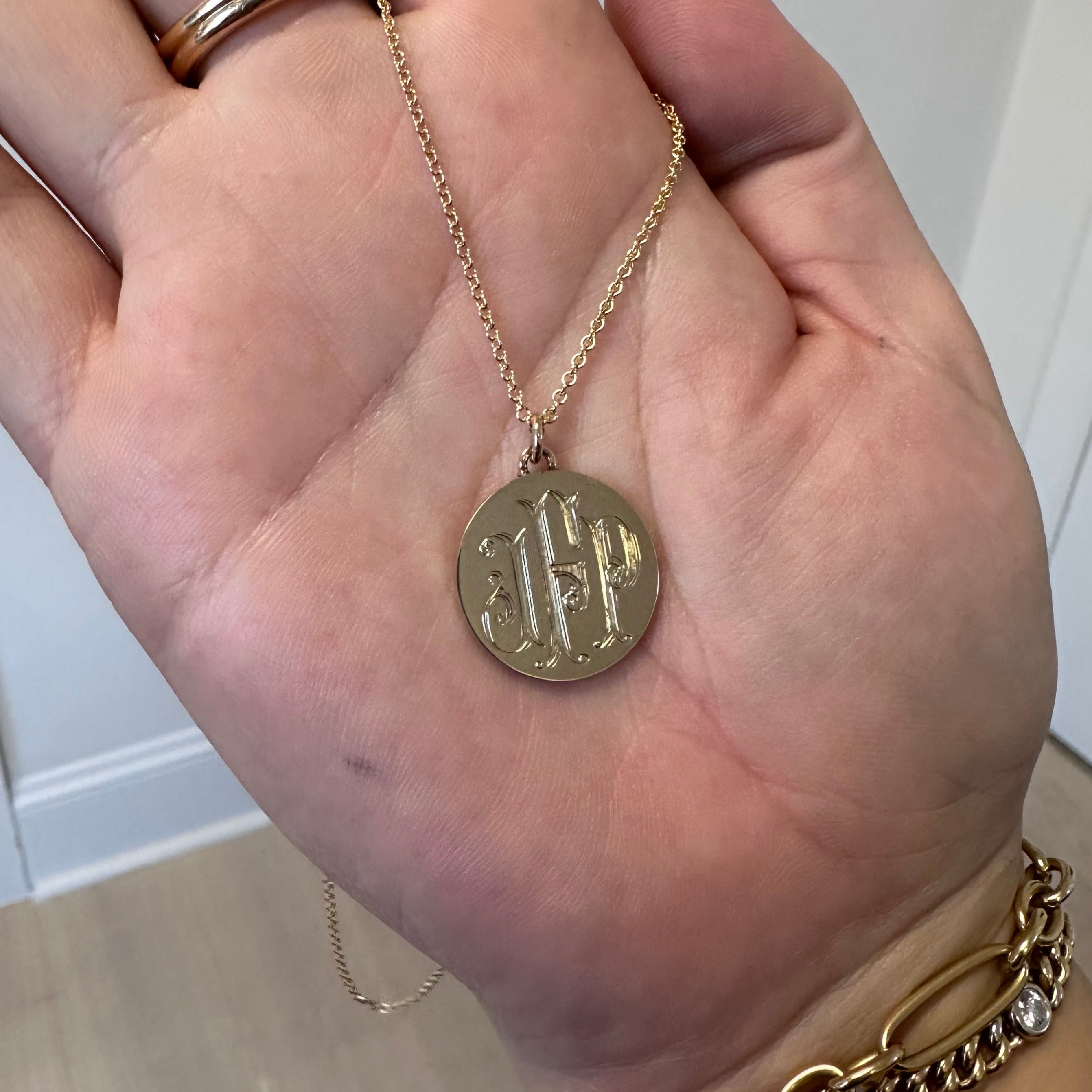 14k Yellow Gold Pendant with Custom Hand Engraved Monogram